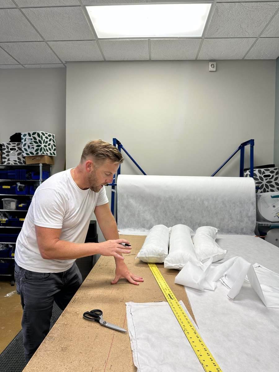 Patterning a dog bed on the cutting table
